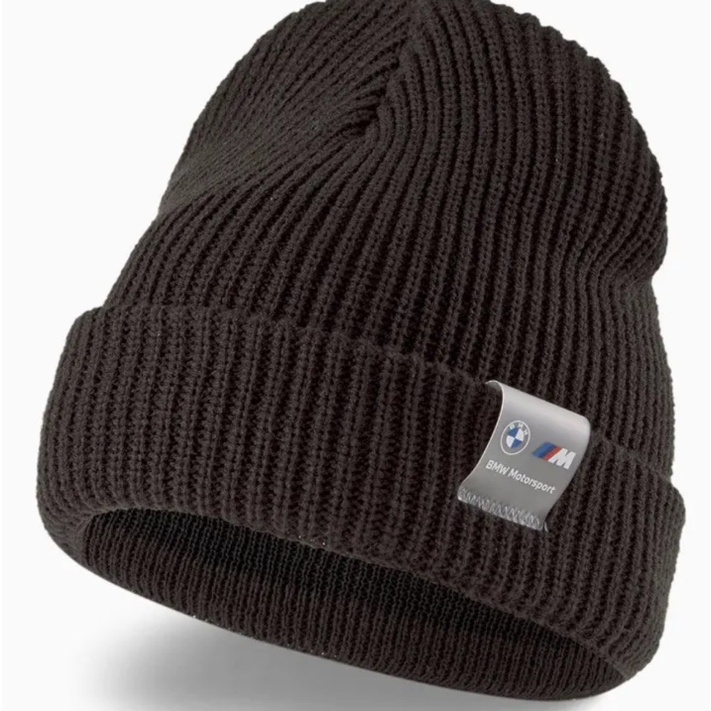 Puma x BMW Mens Unisex Black M Motorsport  Stretch Ribbed Beanie Hat NWT